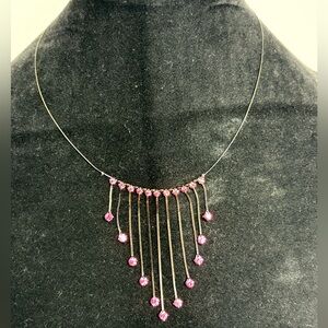 Hot Pink Waterfall Crystal Necklace on Black Metal Chain